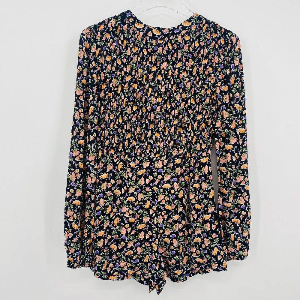 Urban Outfitters Size XS Long Sleeve Floral Smocked Mock Neck Boho Romper